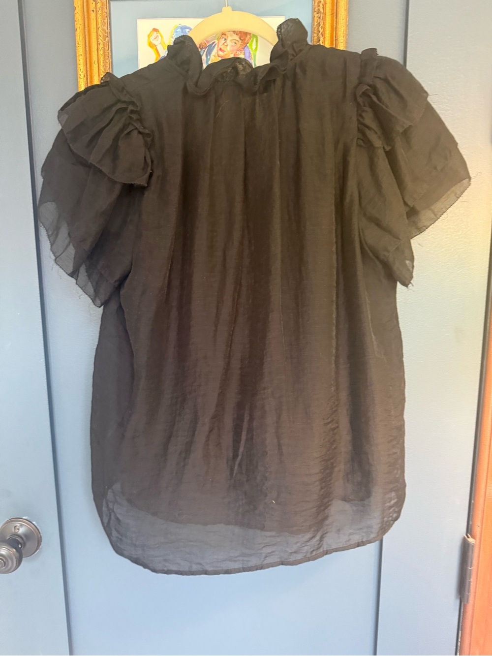 HUNTER BELL Black Ruffled Tie-Neck Short Sleeve Blouse - Picture 2 of 3